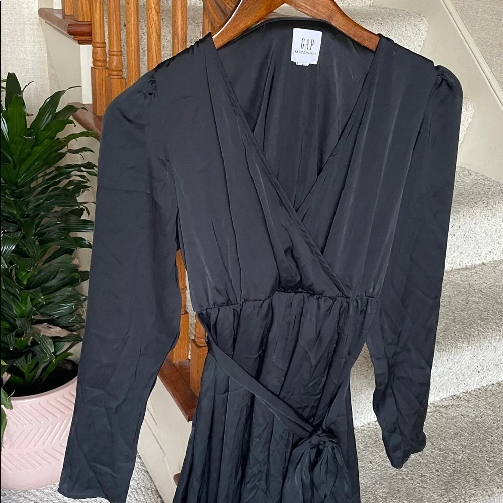 Gap Maternity Elegant Black Satin Wrap Dress